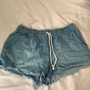 Denim Aerie shorts w/ white stripes